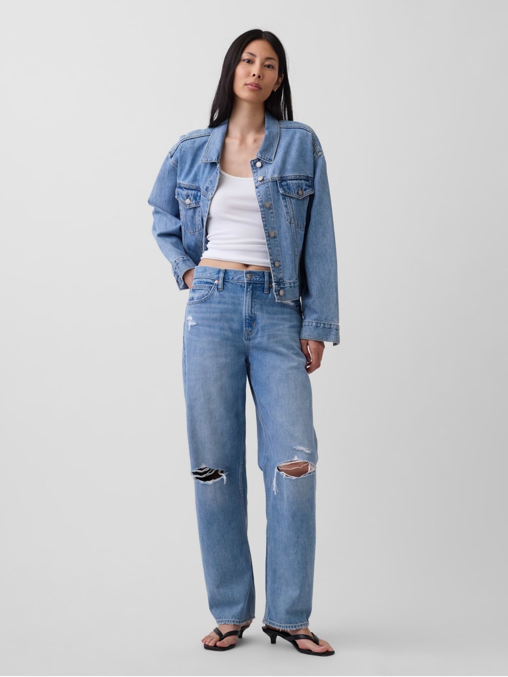 GAP Distressed Barrel Blue Denim Jeans